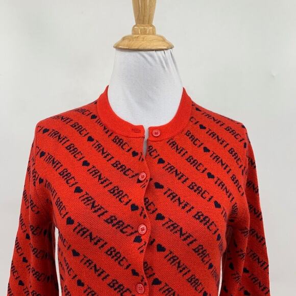 J Crew Cardigan Womens S Small Red Navy Merino Wool Blend Tanti Baci Button Up - Picture 3 of 14
